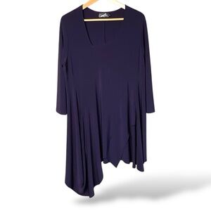 SYMPLI Deep Purple Asymetrical 3/4 Sleeve Tunic One Pocket MADE IN CANADA Sz 18